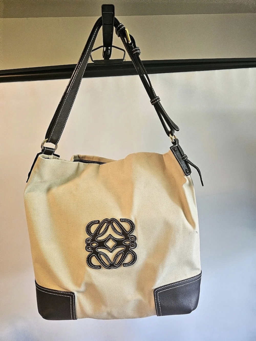 Loewe Anagram Canvas and Leather Hobo Shoulder Bag